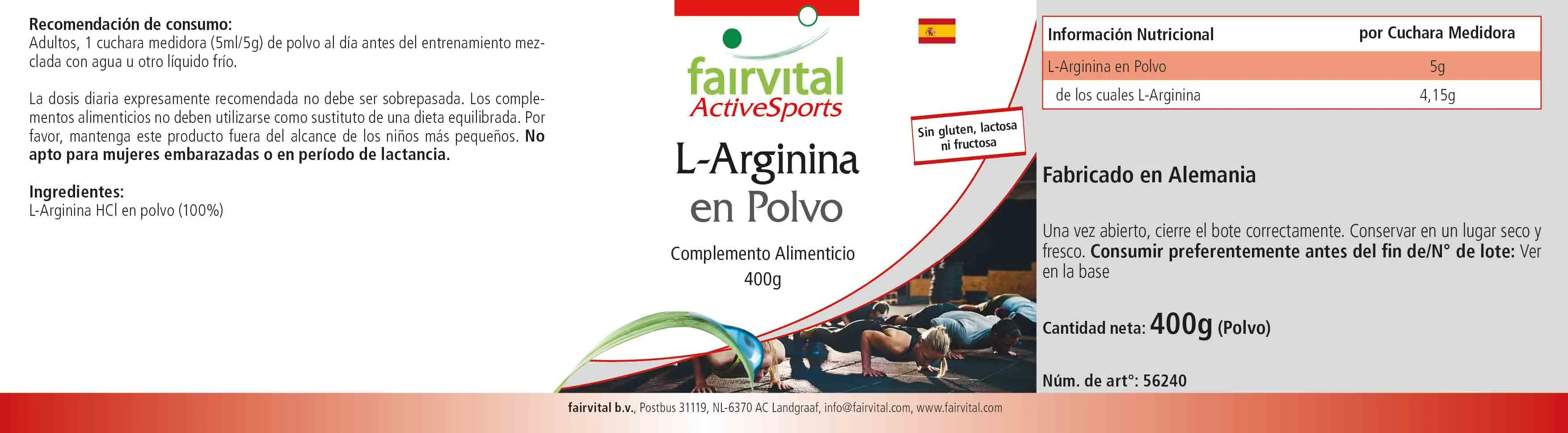 L-Arginin Pulver 400g - 100% pures L-Arginin HCL ohne Zusatzstoffe - Vegan | Fairvital L-Arginin Pulver 400g - 100% pures L-Arginin HCL ohne Zusatzstoffe - Vegan | Fairvital