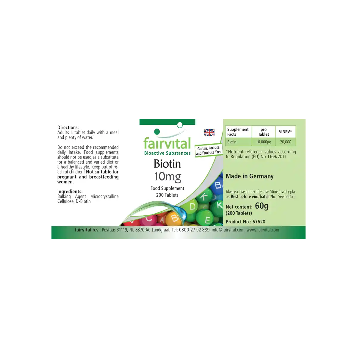 Biotin 10mg  - 200 Tabletten - mit 10000mcg Vitamin B7 pro Tablette -  für Haare, Haut, und Nervensystem - Hochdosiert und Vegan | Fairvital Biotin 10mg  - 200 Tabletten - mit 10000mcg Vitamin B7 pro Tablette -  für Haare, Haut, und Nervensystem - Hochdosiert und Vegan | Fairvital