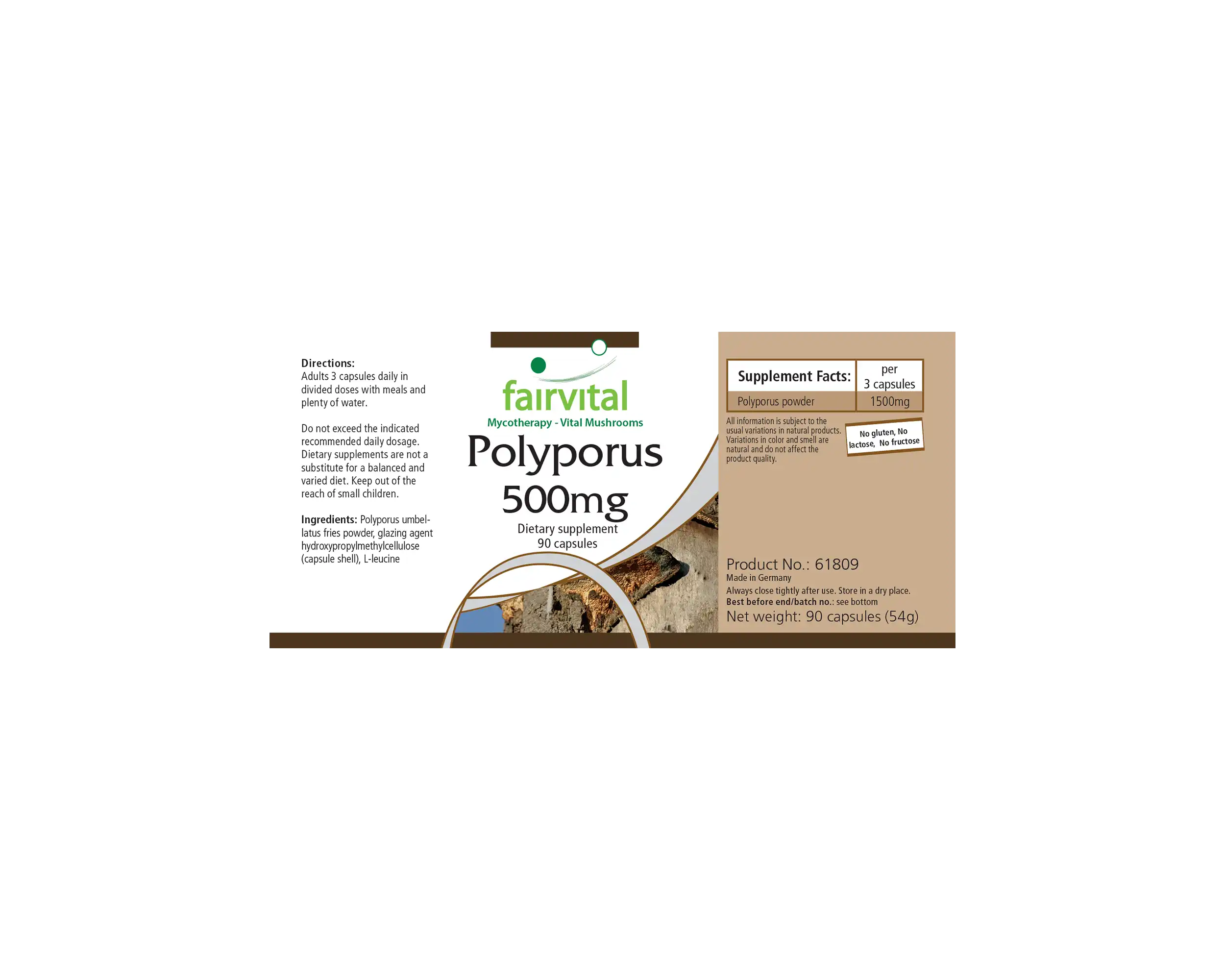 Polyporus 500mg - 90 Kapseln - Polyporus umbellatus - 30% Polysaccharide - Hochdosiert und Vegan | Fairvital