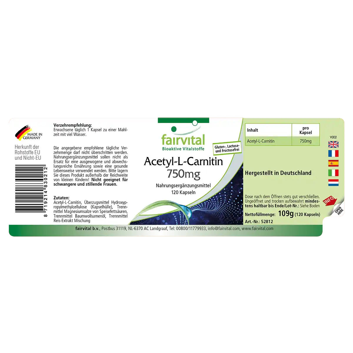 Acetil-L-Carnitina 750mg - 120 cápsulas