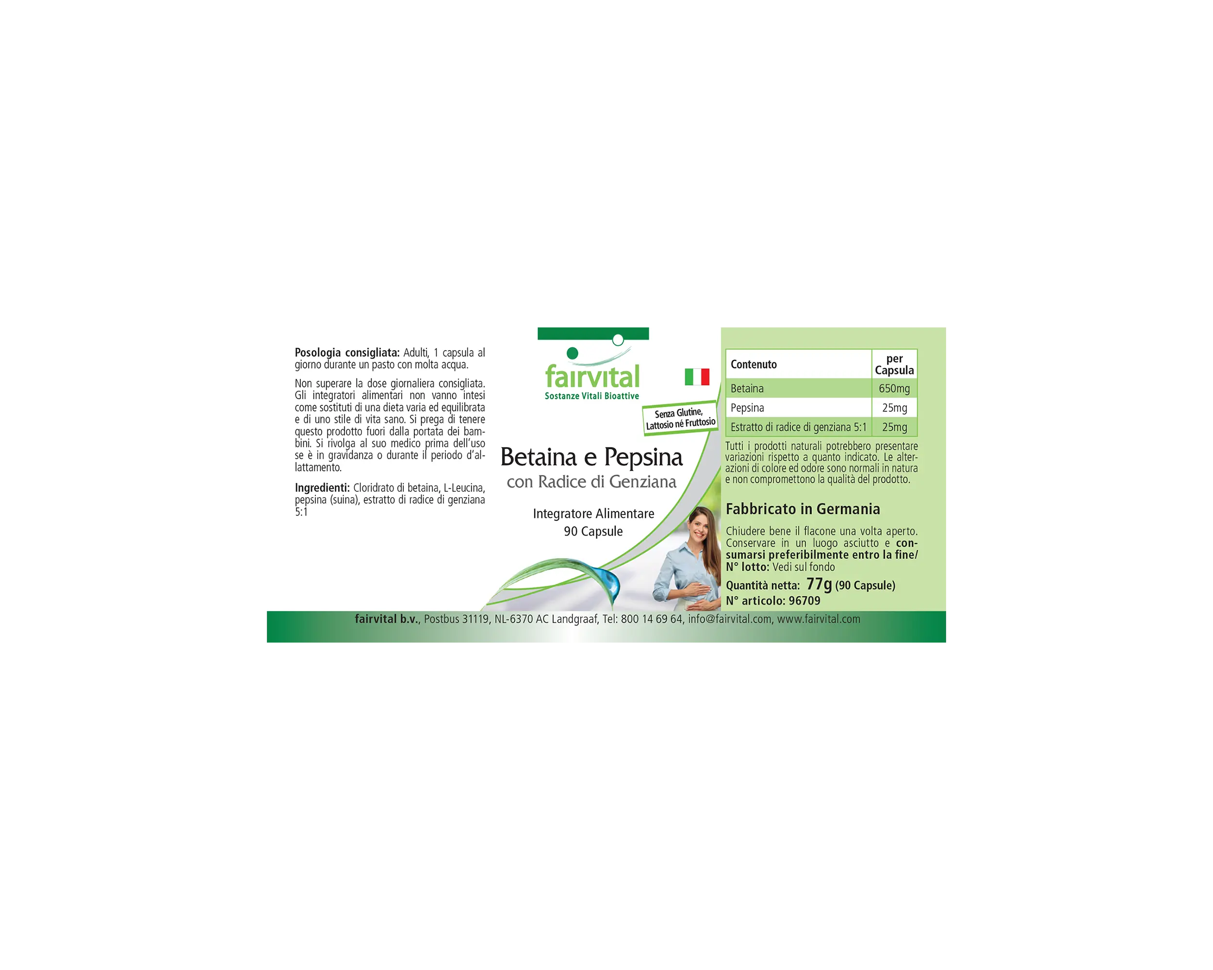 Betaïne & pepsine met gentiaanwortel - 90 capsules - makkelijk te slikken | Fairvital