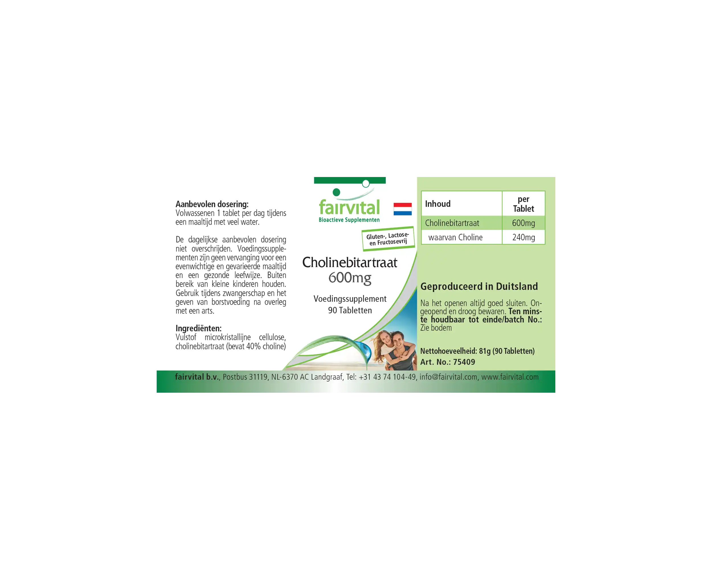 Cholinbitartrat 600mg - 90 Tabletten - für Leberfunktion, Fettstoffwechsel uvm.  - Vegan | Fairvital