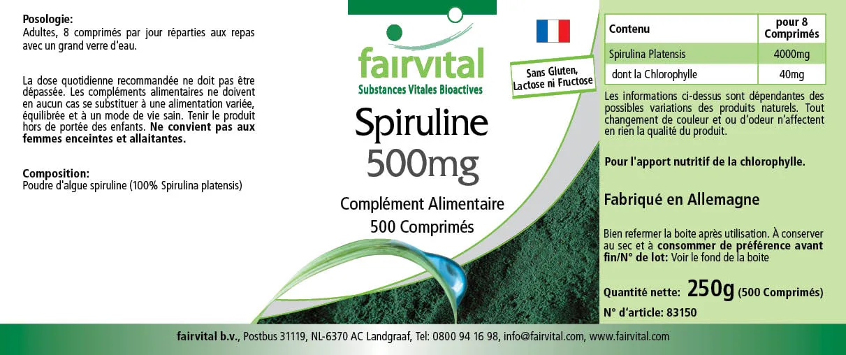 Spirulina 500mg - 500 tabletten Spirulina 500mg - 500 tabletten