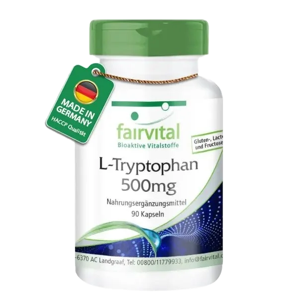 L-Tryptophan 500mg - 90 Kapseln - essentielle Aminosäure - Hochdosiert und Vegan | Fairvital L-Tryptophan 500mg - 90 Kapseln - essentielle Aminosäure - Hochdosiert und Vegan | Fairvital