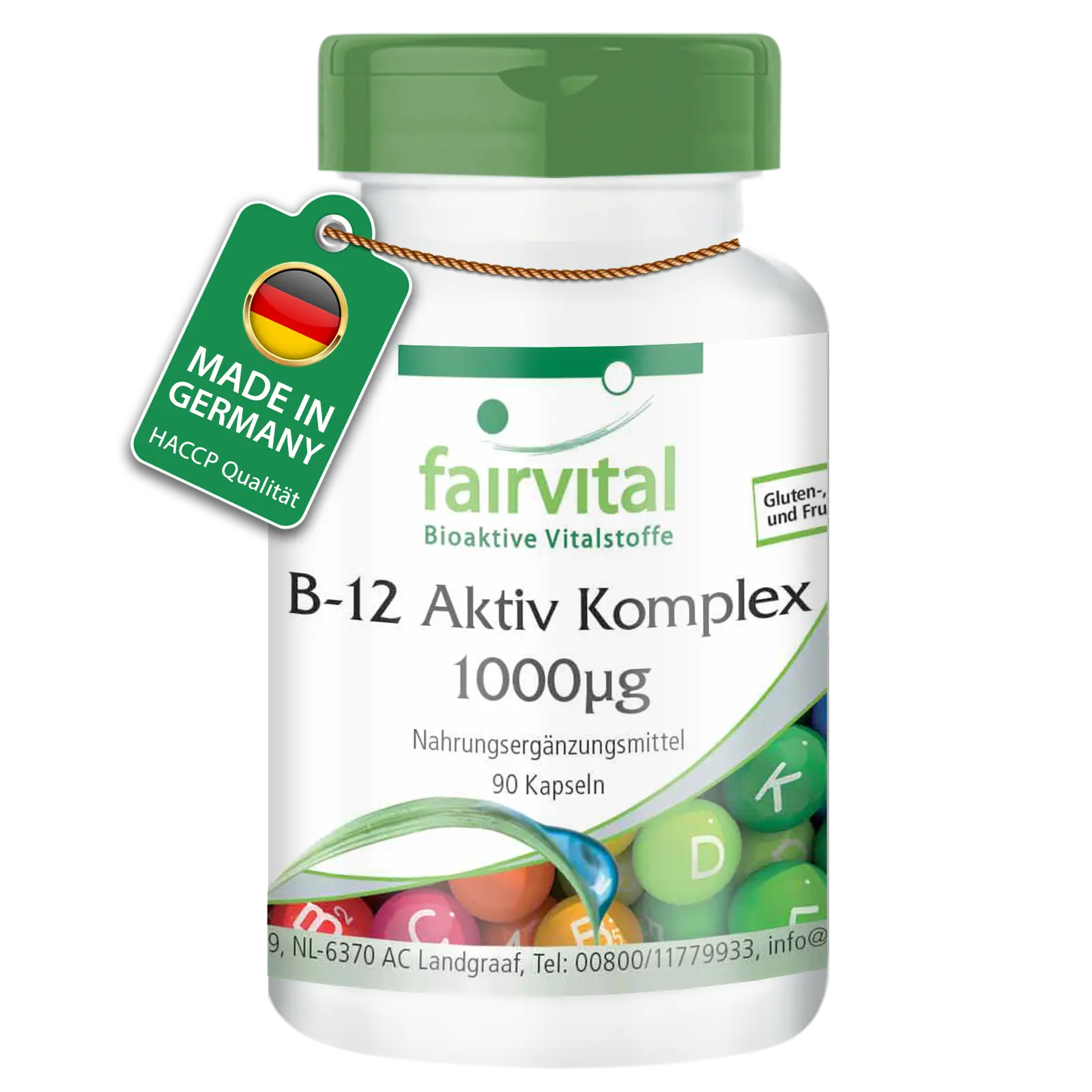 B-12 Aktiv-Komplex 1000µg - mit Vitamin B12 - 90 Kapseln - Vegan | Fairvital B-12 Aktiv-Komplex 1000µg - mit Vitamin B12 - 90 Kapseln - Vegan | Fairvital