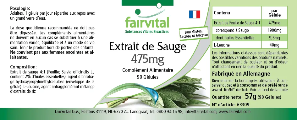 Extracto de salvia 475mg - 90 Cápsulas Extracto de salvia 475mg - 90 Cápsulas