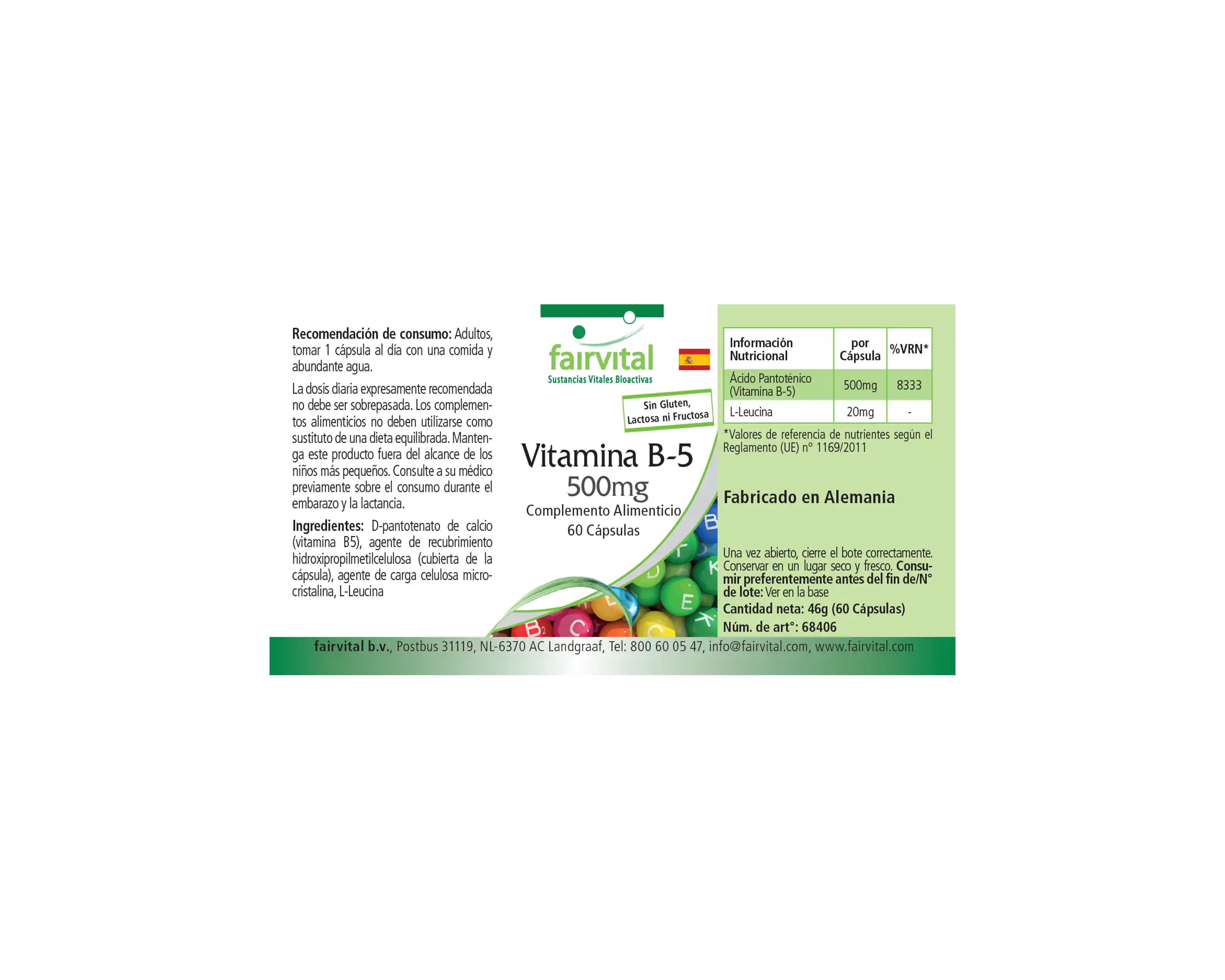 Vitamin B5 500mg - 60 Capsules