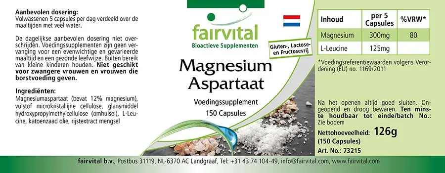 Magnesiumaspartat - 150 Kapseln - für Muskeln, Knochen, Elektrolytgleichgwicht uvm. | Fairvital Magnesiumaspartat - 150 Kapseln - für Muskeln, Knochen, Elektrolytgleichgwicht uvm. | Fairvital
