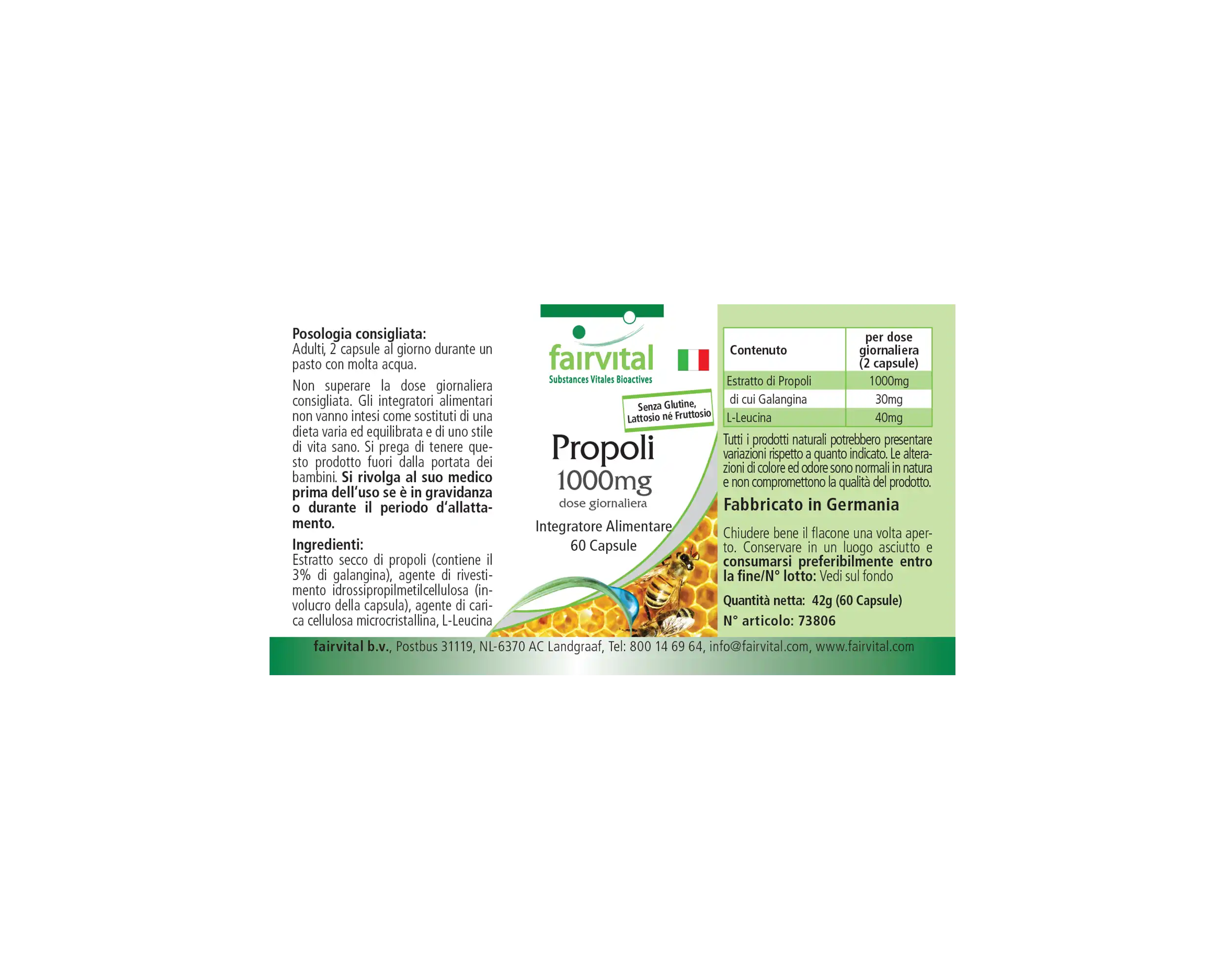 Propolis 1000mg Tagesdosis - 60 Kapseln - Natürliches Bienenharz Extrakt - Mit 3% Galangin | Fairvital