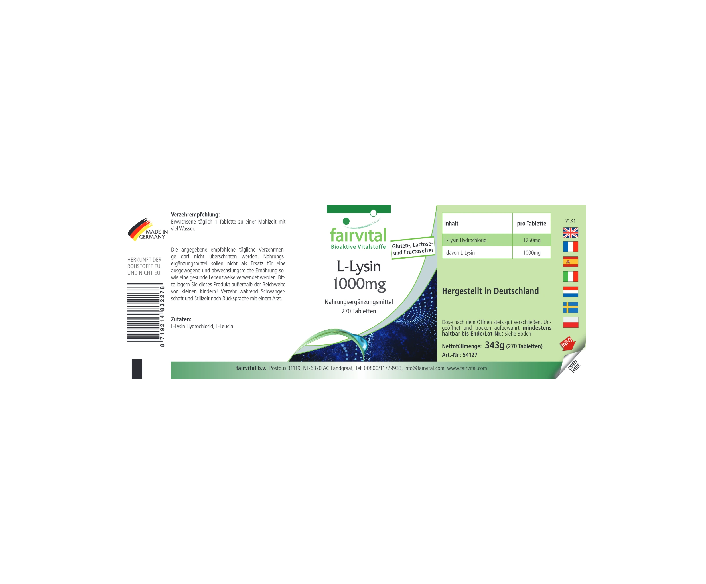 L-Lysine 1000mg - 270 tabletten - veganistisch | Fairvital