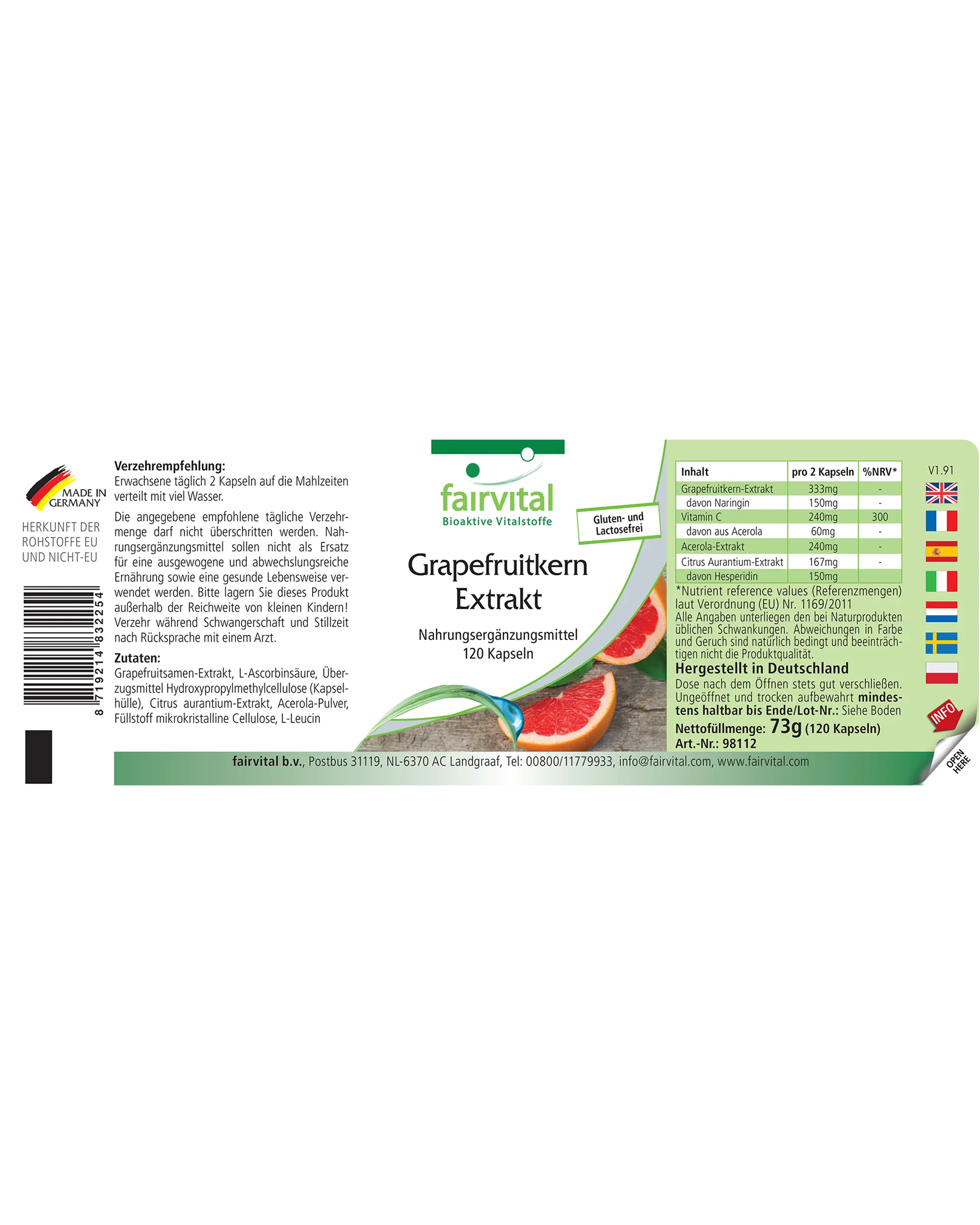 Grapefruit seed extract - 120 capsules - with vitamin C - over 100% daily requirement | Fairvital
