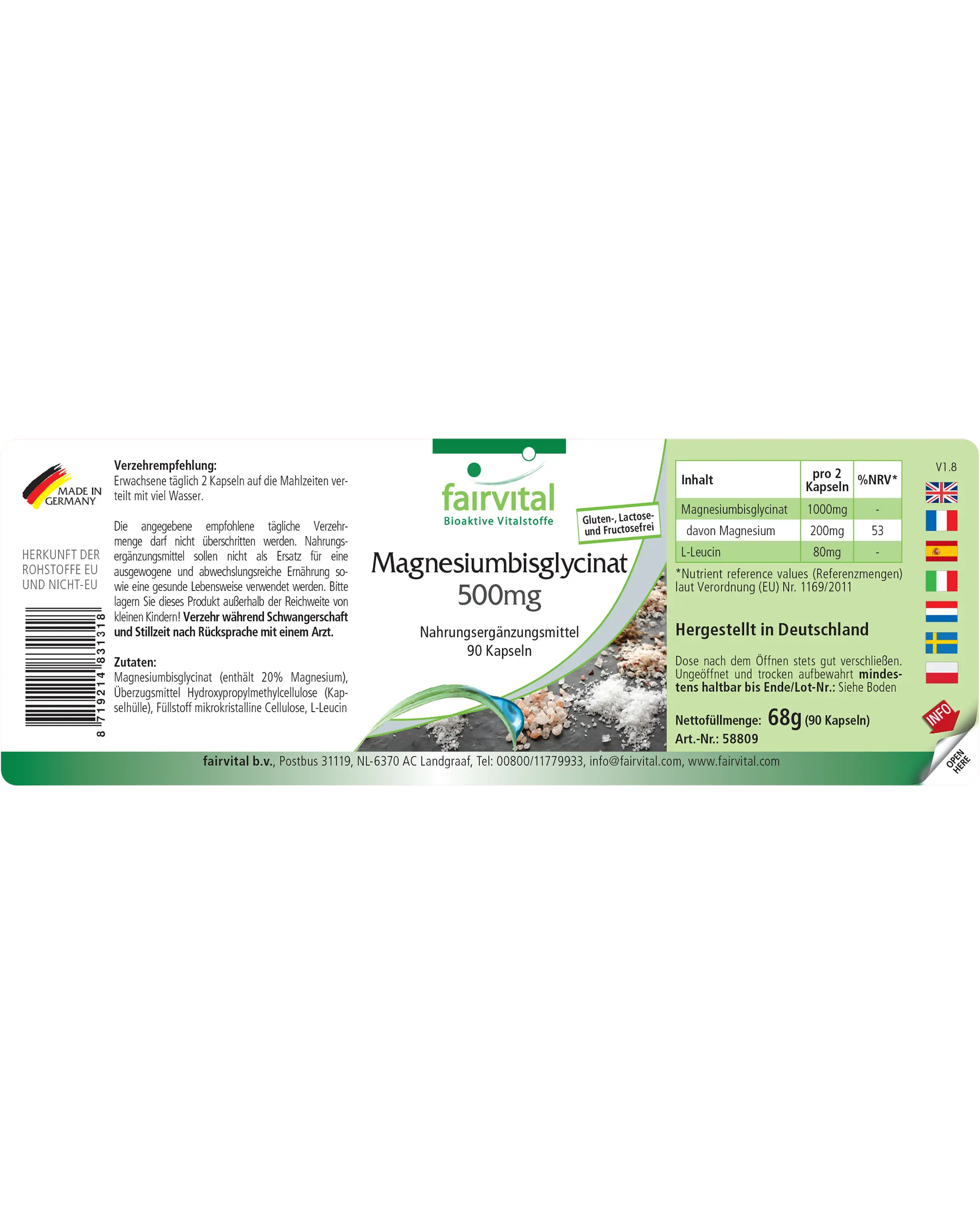 Magnesiumbisglycinat 500mg - 90 Kapseln - für Knochen, Muskeln uvm. - Vegan | Fairvital Magnesiumbisglycinat 500mg - 90 Kapseln - für Knochen, Muskeln uvm. - Vegan | Fairvital