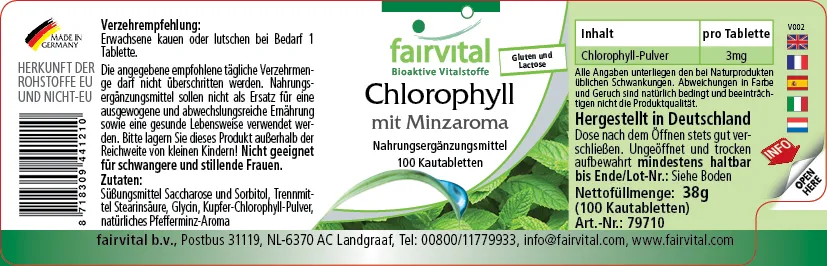 Compresse masticabili di clorofilla con aroma di menta – 100 compresse masticabili