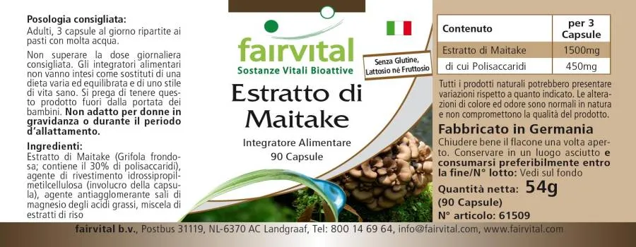 Maitake Extrakt - 90 Kapseln - Grifola frondosa - 30% Polysaccharide - Hochdosiert und Vegan | Fairvital Maitake Extrakt - 90 Kapseln - Grifola frondosa - 30% Polysaccharide - Hochdosiert und Vegan | Fairvital