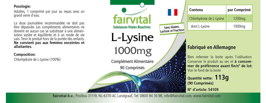 L-Lysin 1000mg - 90 Tabletten - Hochdosiert und Vegan | Fairvital L-Lysin 1000mg - 90 Tabletten - Hochdosiert und Vegan | Fairvital