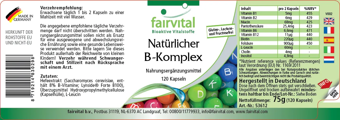 Vitamina B Complex naturale - 120 capsule