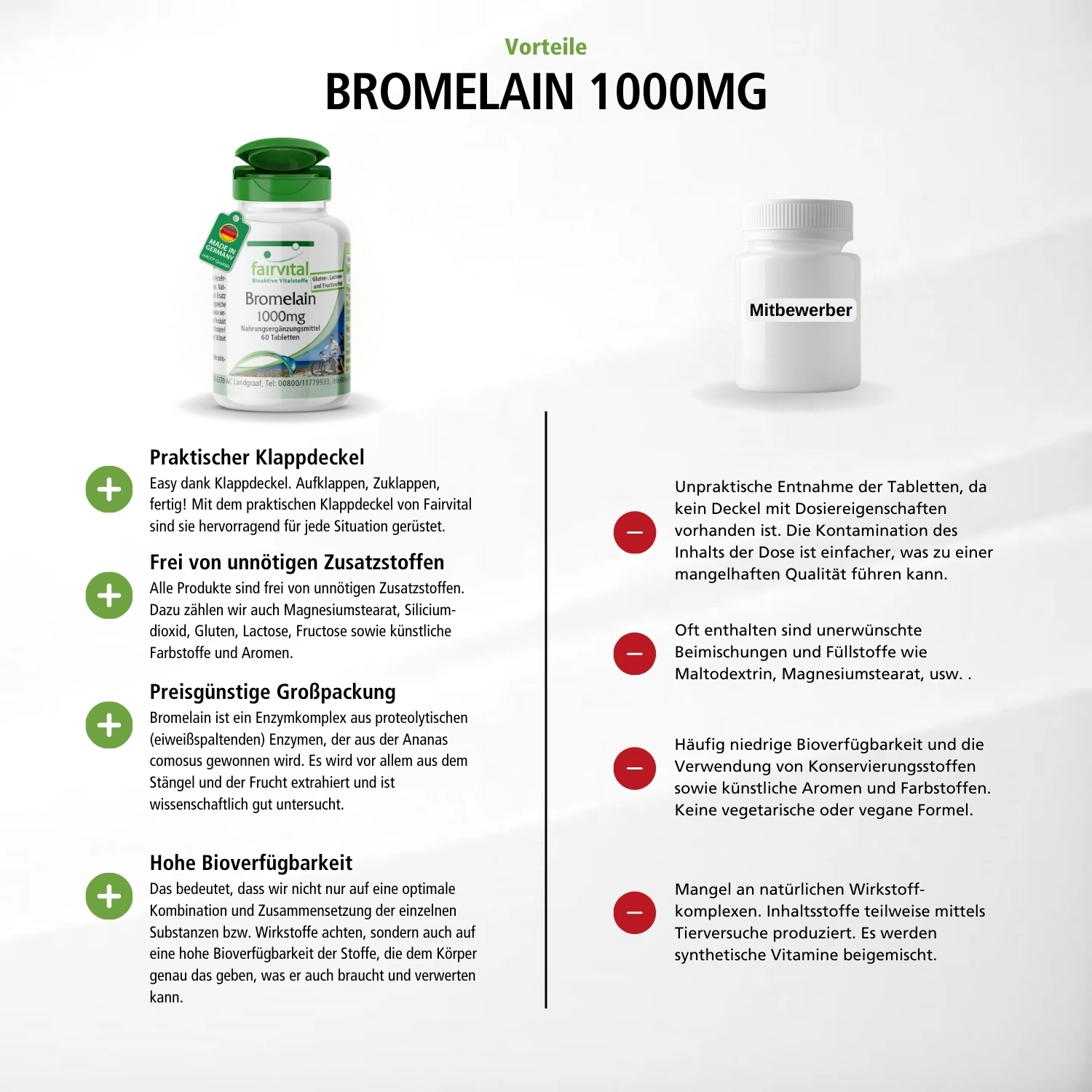 Bromelain 1000mg - 60 Tabletten - 1200 F.I.P. - Ananasenzym - vegan | Fairvital