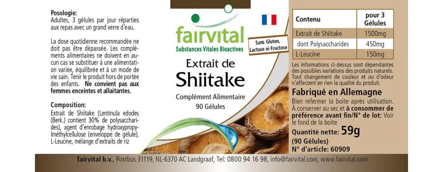 Extrait de shiitake 500mg - 90 gélules Extrait de shiitake 500mg - 90 gélules