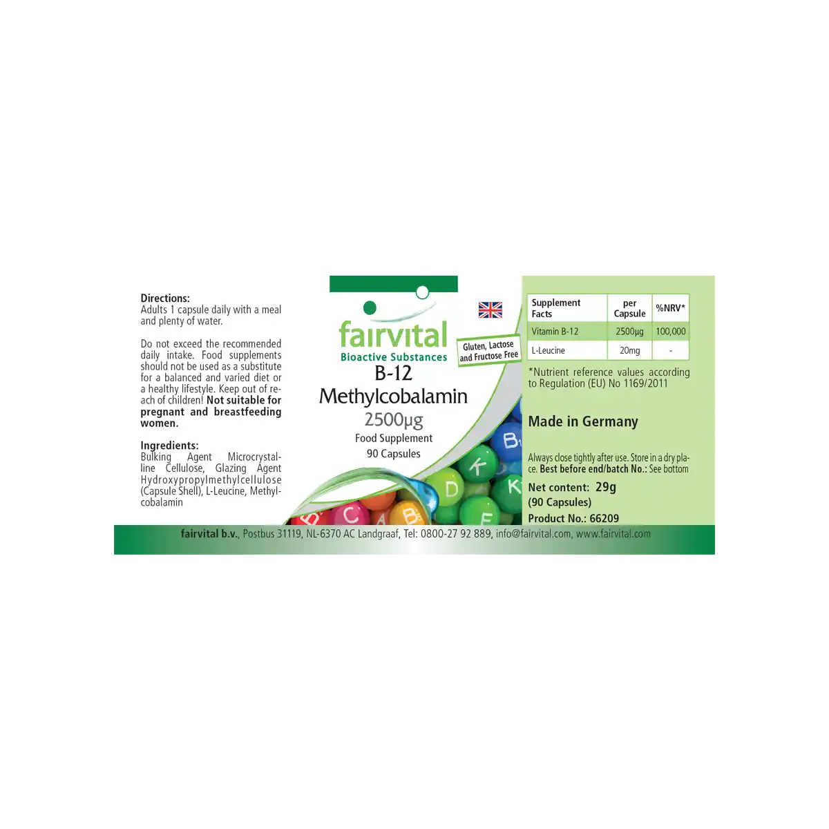 B-12 Methylcobalamin 2500µg - 90 Kapseln - mit Vitamin B12 für Immunsystem, gegen Müdigkeit - Vegan | Fairvital B-12 Methylcobalamin 2500µg - 90 Kapseln - mit Vitamin B12 für Immunsystem, gegen Müdigkeit - Vegan | Fairvital