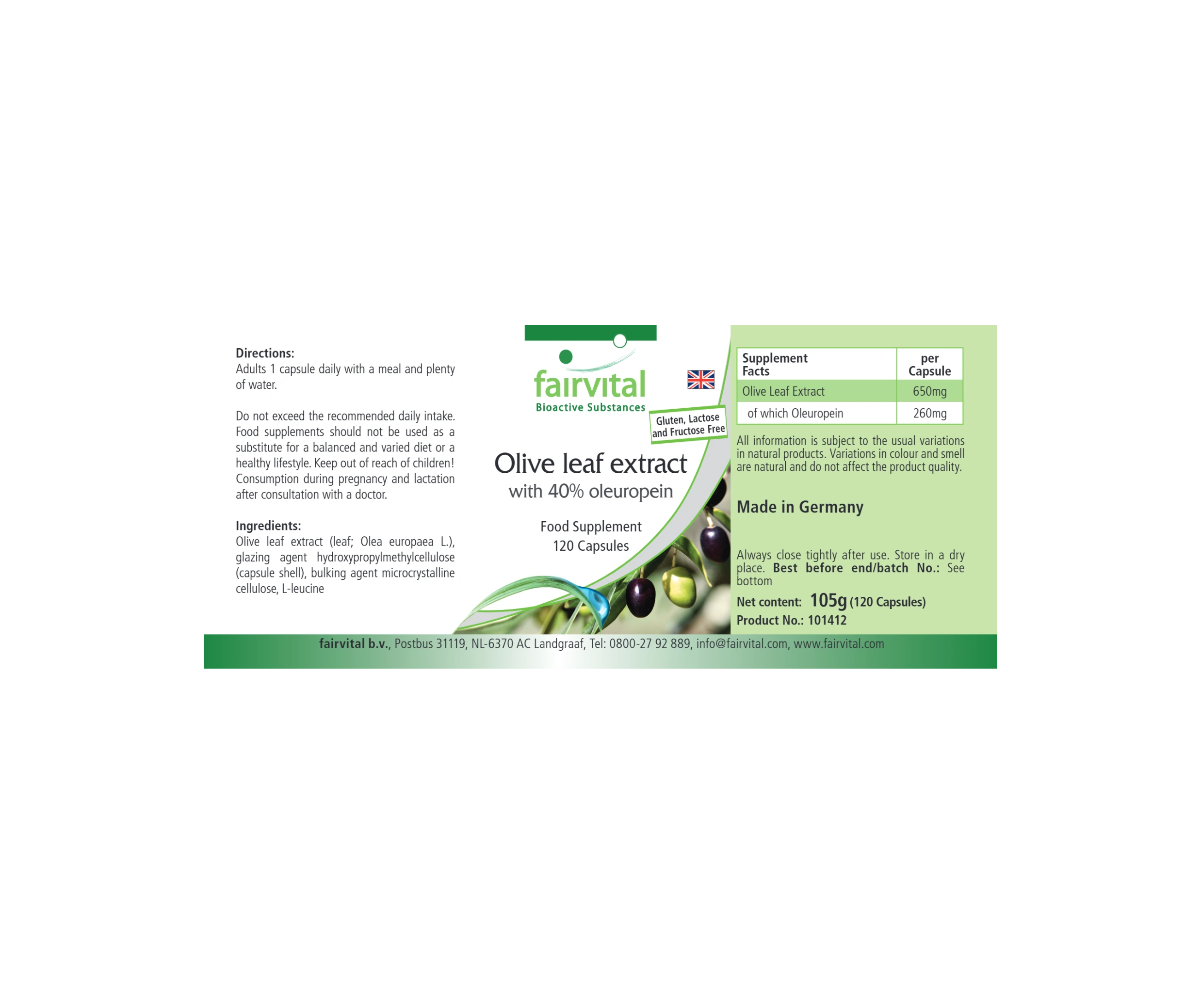 Olivenblatt-Extrakt mit 40% Oleuropein - 120 Kapseln - vegan | Fairvital