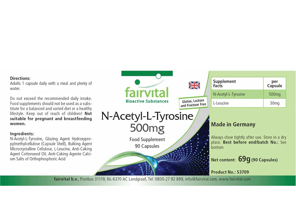 N-Acetil-L-Tirosina 500mg - 90 Cápsulas