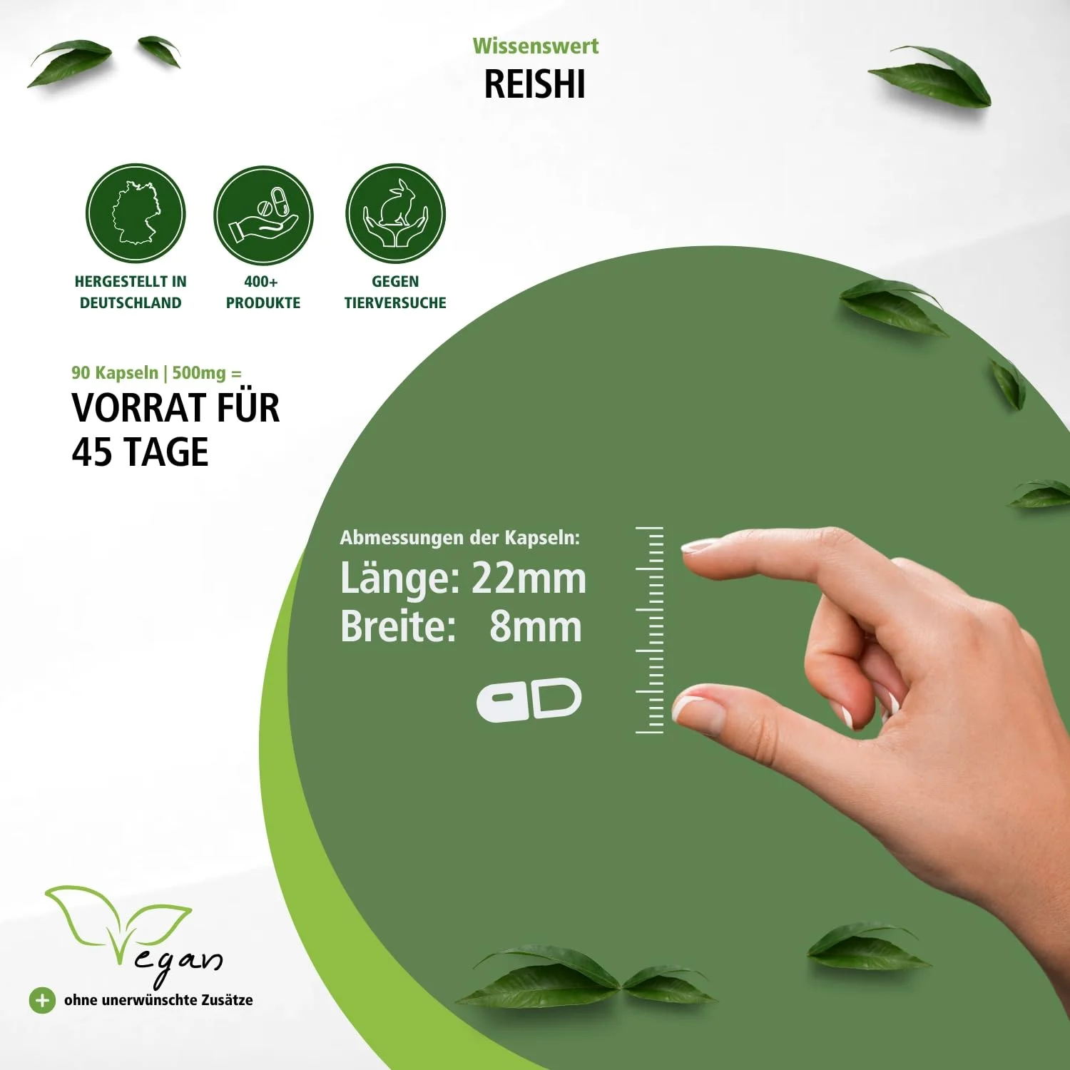 Reishi 500mg - 90 Kapseln - Schluckfreundlich - Ganoderma lucidum Pilzpulver - Hochdosiert und Vegan | Fairvital