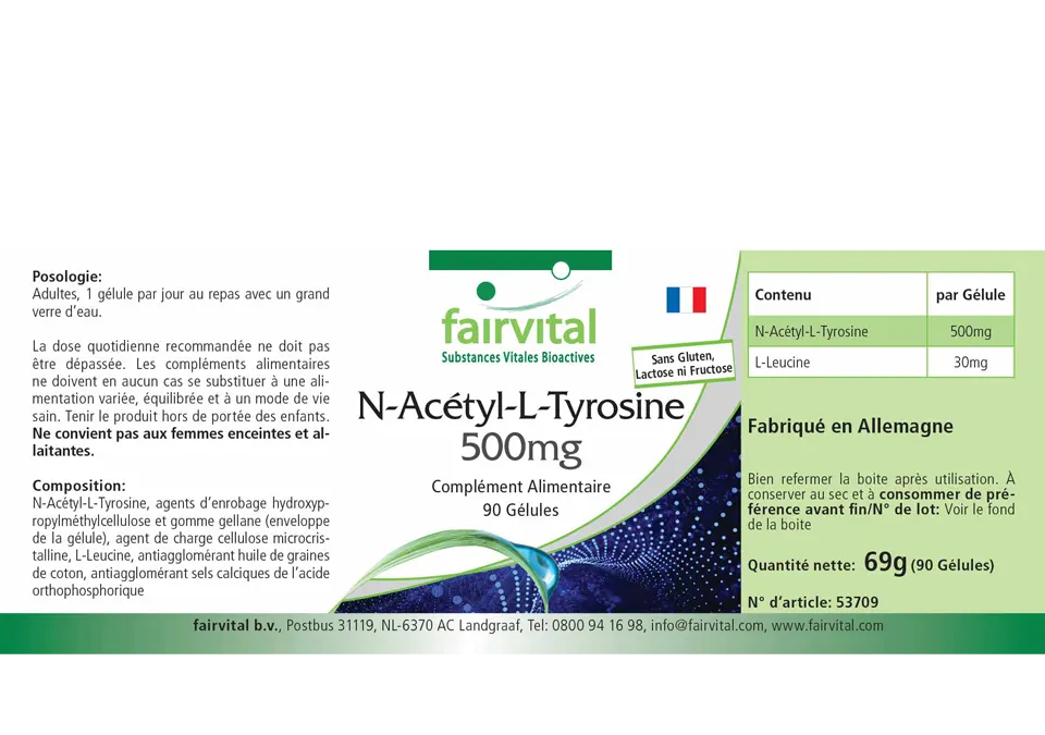 N-Acetil-L-Tirosina 500mg - 90 Cápsulas