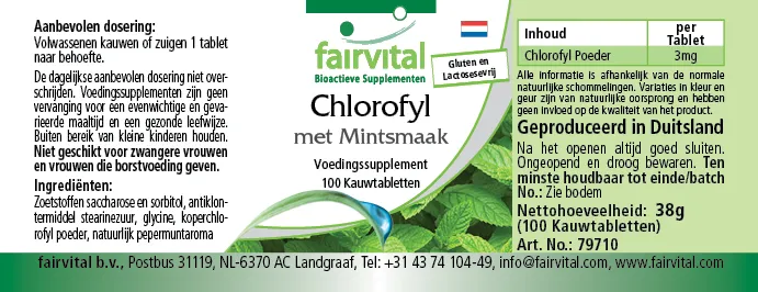 Compresse masticabili di clorofilla con aroma di menta – 100 compresse masticabili