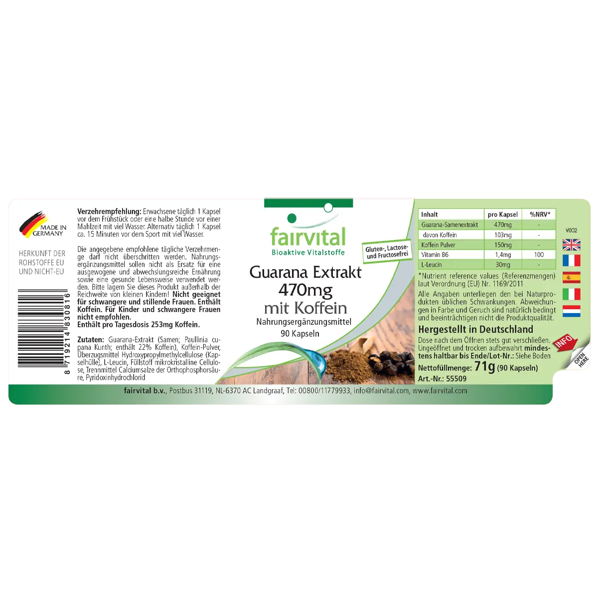 Estratto di guaranà 470mg con caffeina Estratto di guaranà 470mg con caffeina