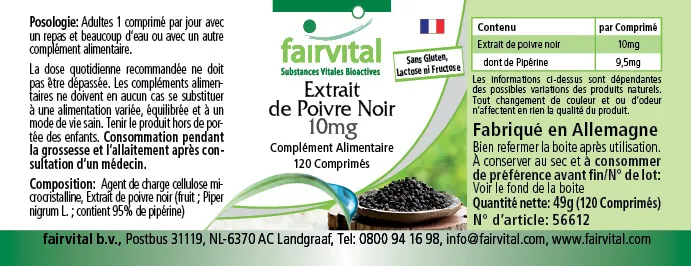 Extrait de poivre noir 10mg Extrait de poivre noir 10mg