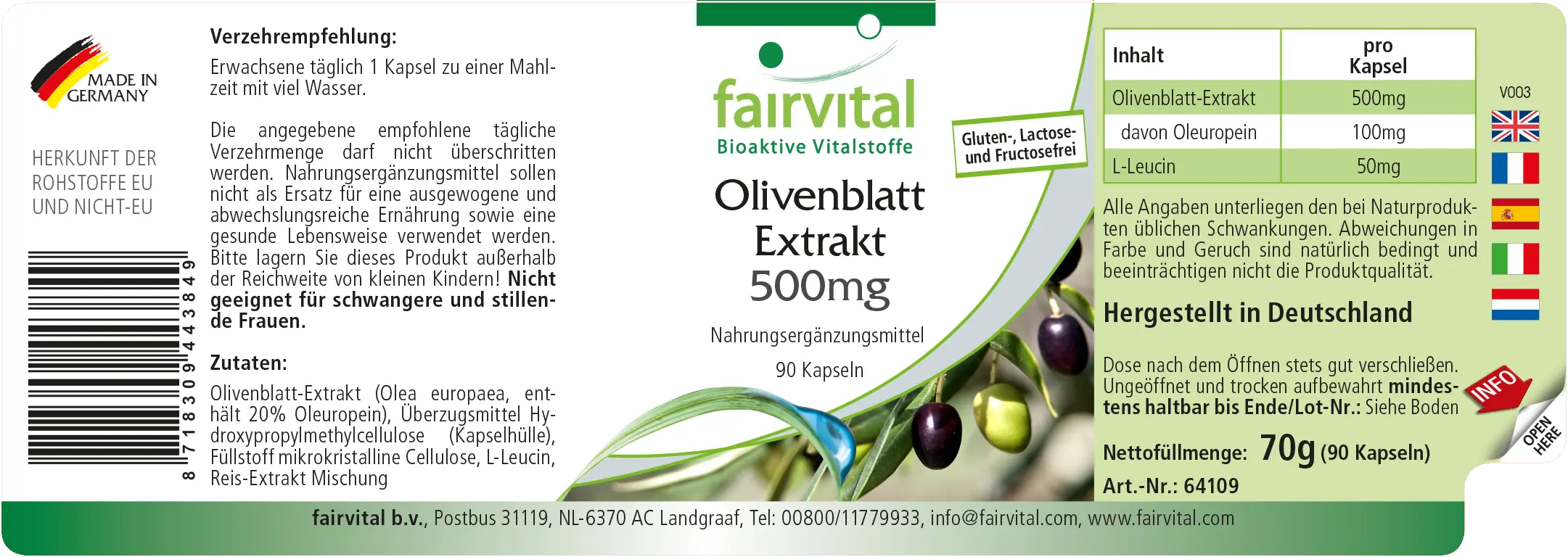 Estratto di foglie di olivo 500 mg - 90 capsule Estratto di foglie di olivo 500 mg - 90 capsule