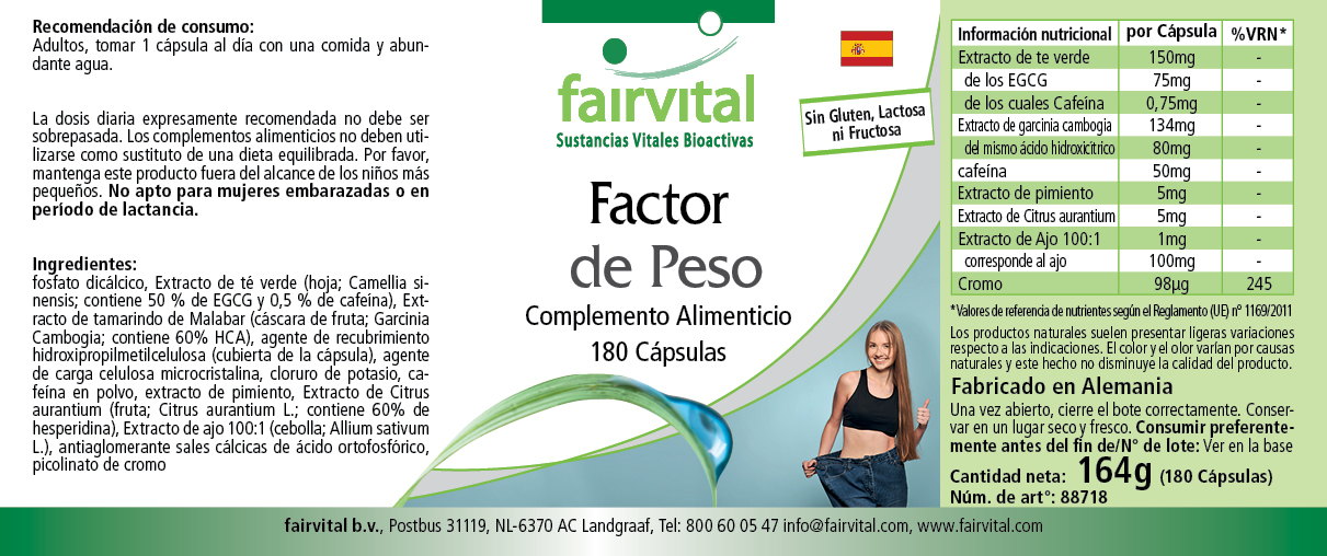 Weight Factor - 180 Kapseln - mit Chrom - für Blutzuckerspiegel - Vegan | Fairvital Weight Factor - 180 Kapseln - mit Chrom - für Blutzuckerspiegel - Vegan | Fairvital