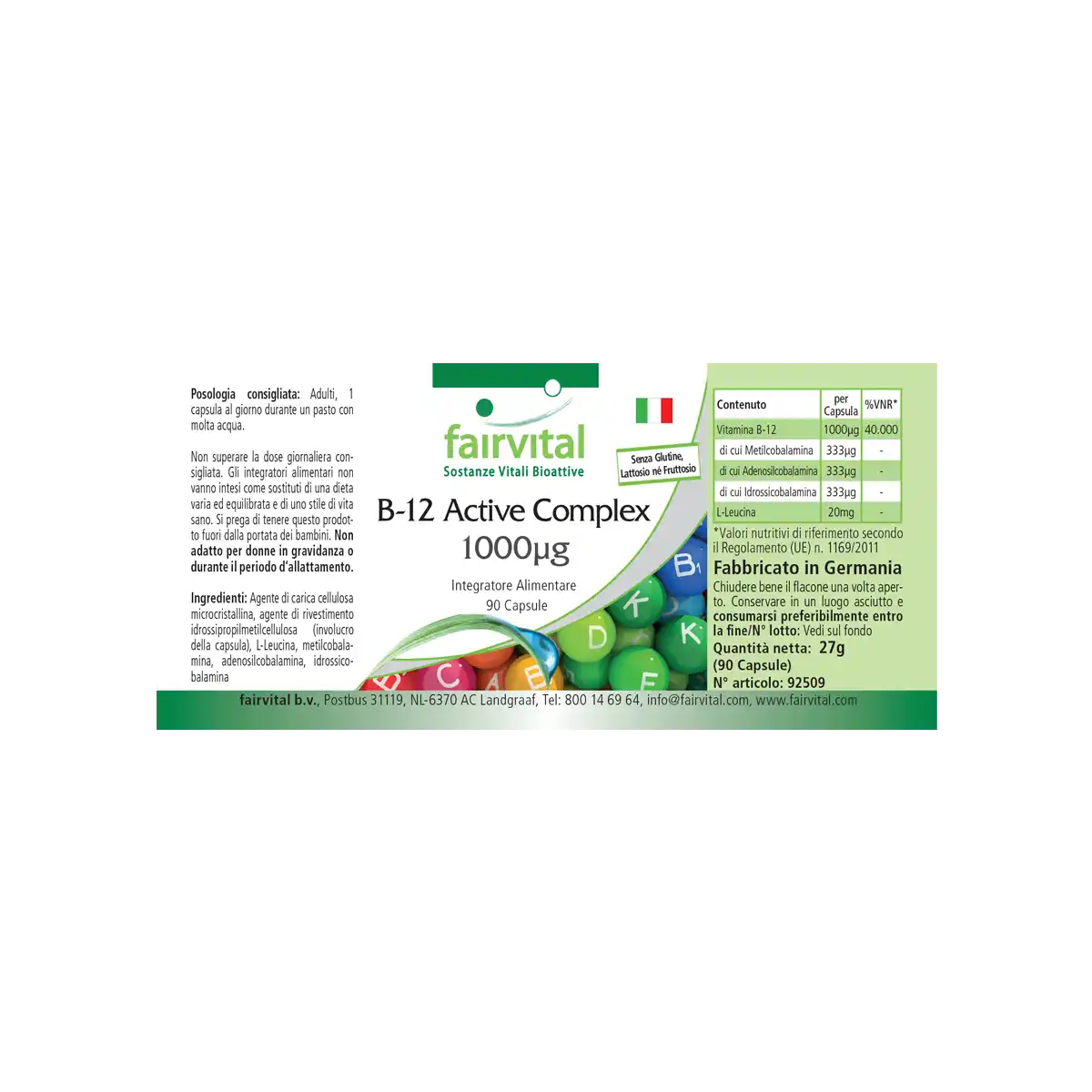 B-12 Aktiv-Komplex 1000µg - mit Vitamin B12 - 90 Kapseln - Vegan | Fairvital B-12 Aktiv-Komplex 1000µg - mit Vitamin B12 - 90 Kapseln - Vegan | Fairvital