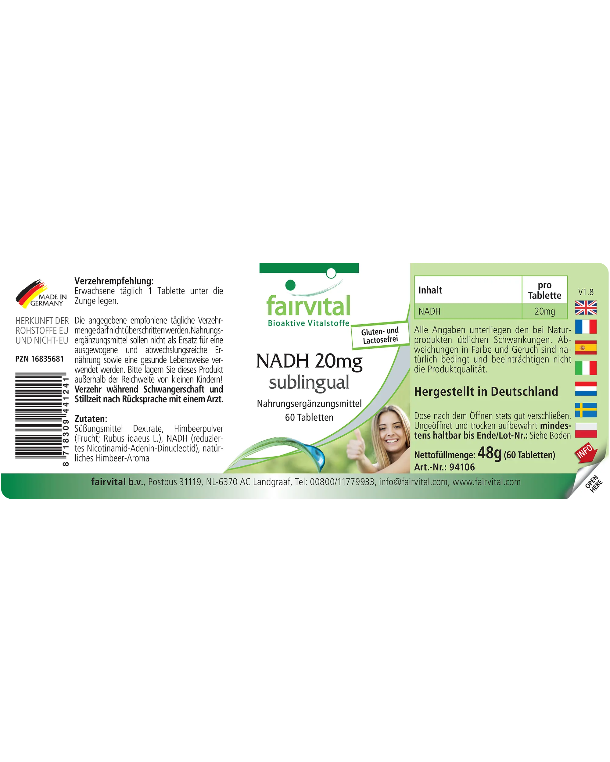 NADH 20mg sublingual-60 Tabletten zum Lutschen-Vegan | Fairvital