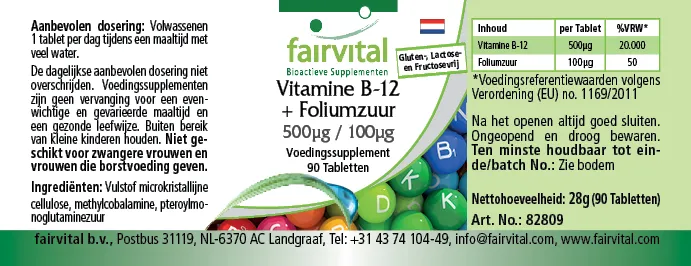 Vitamina B-12 + Folsäure 500µg / 100µg - 90 comprimidos Vitamina B-12 + Folsäure 500µg / 100µg - 90 comprimidos