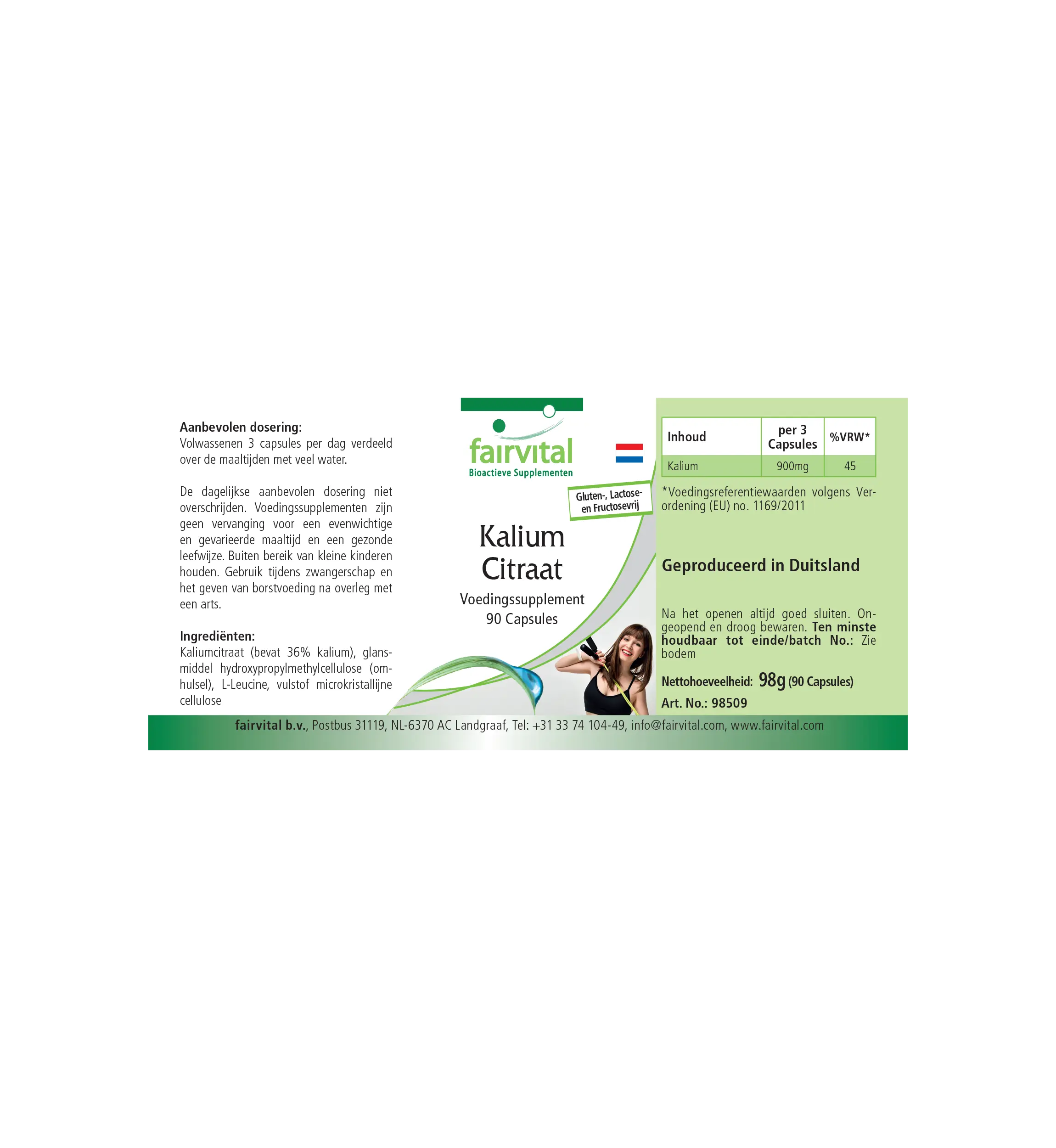 Citrate de potassium 900 mg - 90 gélules - pour le système nerveux, la fonction musculaire et la pression artérielle - vegan | Fairvital