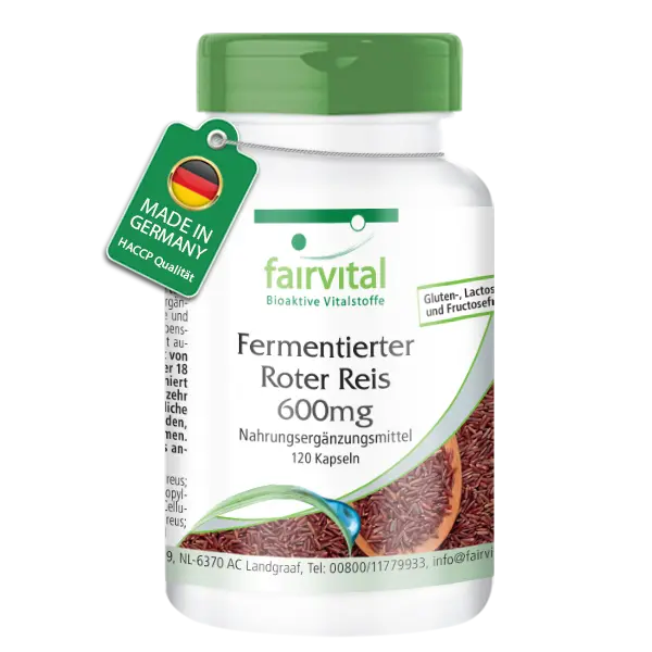 Fermentierter Roter Reis 600mg - 120 Kapseln - Monascus purpureus - mit Monacolin K - Vegan | Fairvital