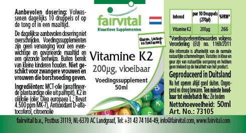 Vitamin K2 liquid 200µg per 10 drops - 50ml Vitamin K2 liquid 200µg per 10 drops - 50ml