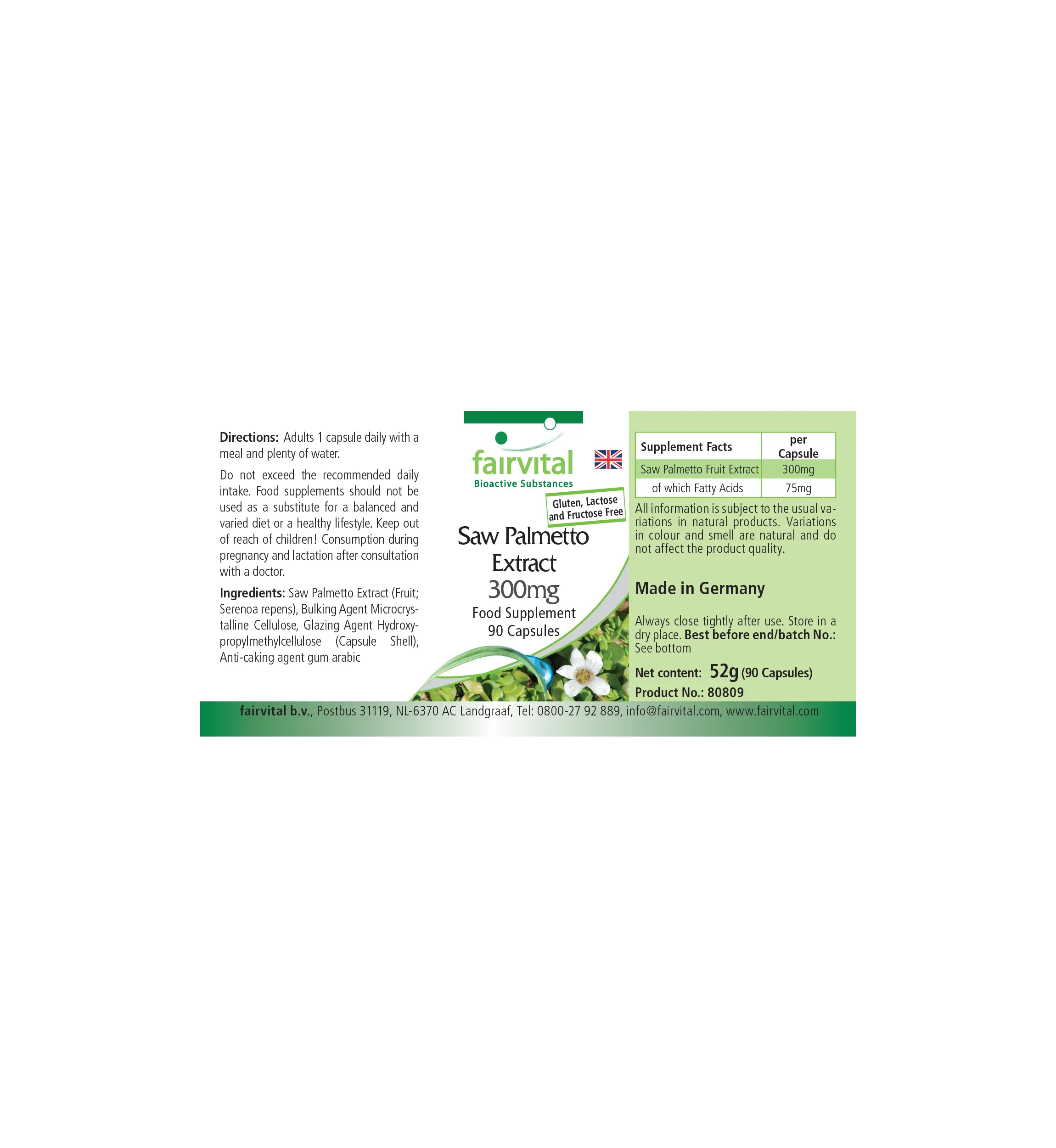 Saw Palmetto Extract 300 mg - 90 capsules - easy to swallow - with beta-sitosterol - vegan | Fairvital