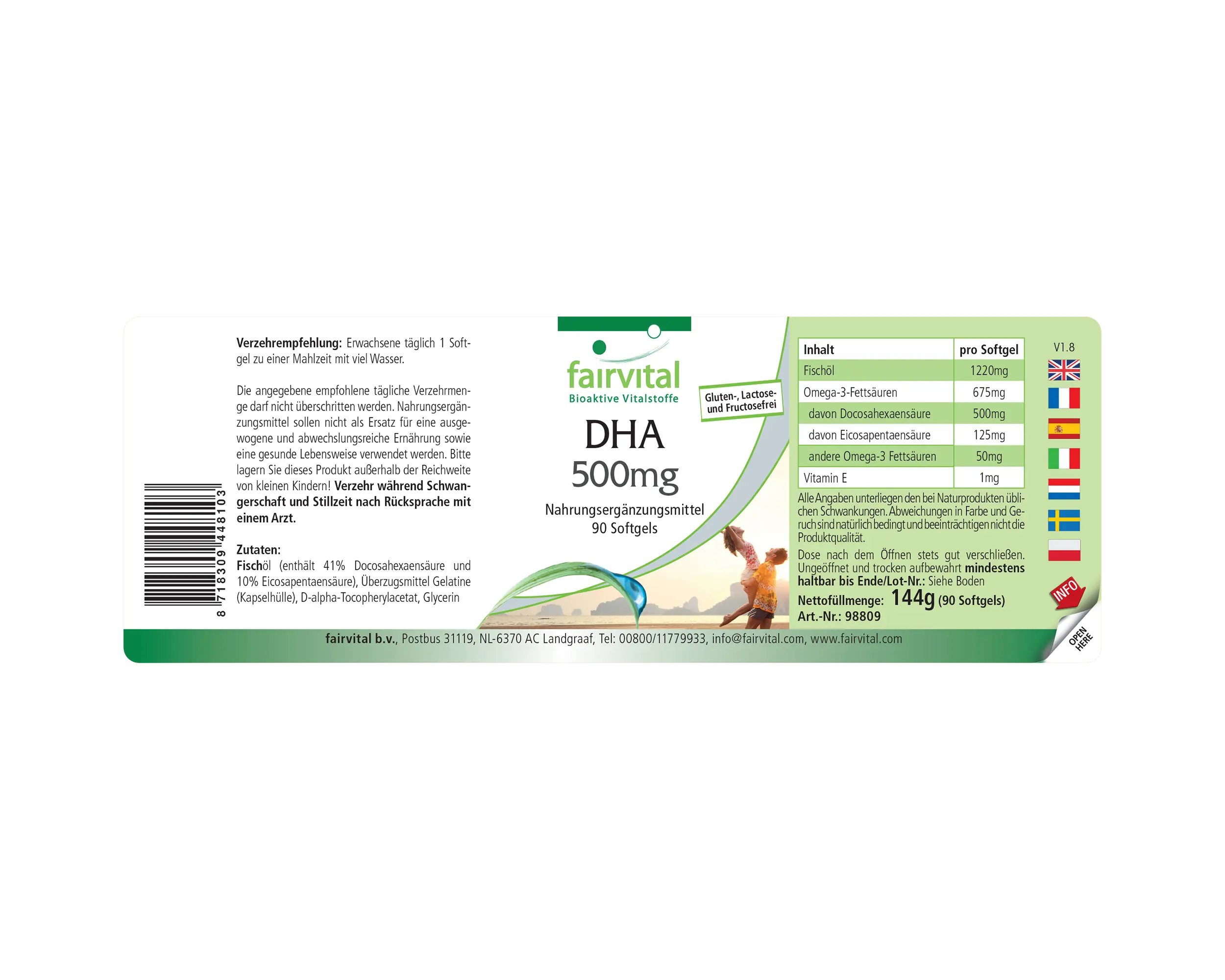 DHA 500mg - 90 Softgels  - mit Vitamin E - für Herz, Blutdruck, Zellschutz uvm. - Hochdosiert | Fairvital