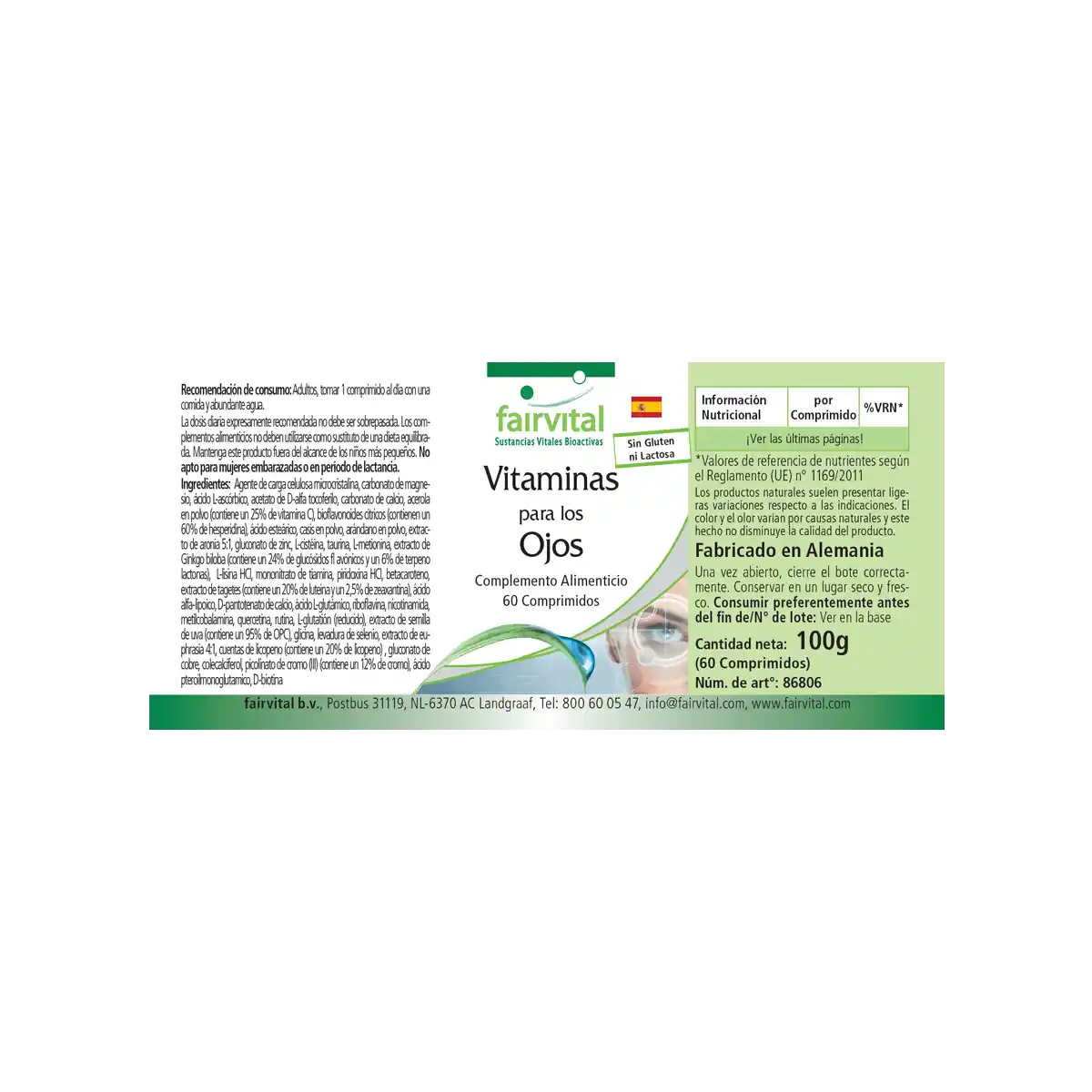 Augenvitamine - 60 Tabletten - mit Vitamin A, Riboflavin, Zink, uvm. - für Sehkraft, Zellteilung uvm. | Fairvital Augenvitamine - 60 Tabletten - mit Vitamin A, Riboflavin, Zink, uvm. - für Sehkraft, Zellteilung uvm. | Fairvital
