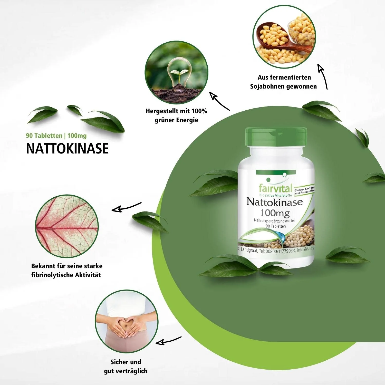 Nattokinase 100mg - 90 Tabletten - Schluckfreundlich - Hochdosiert und Vegan | Fairvital
