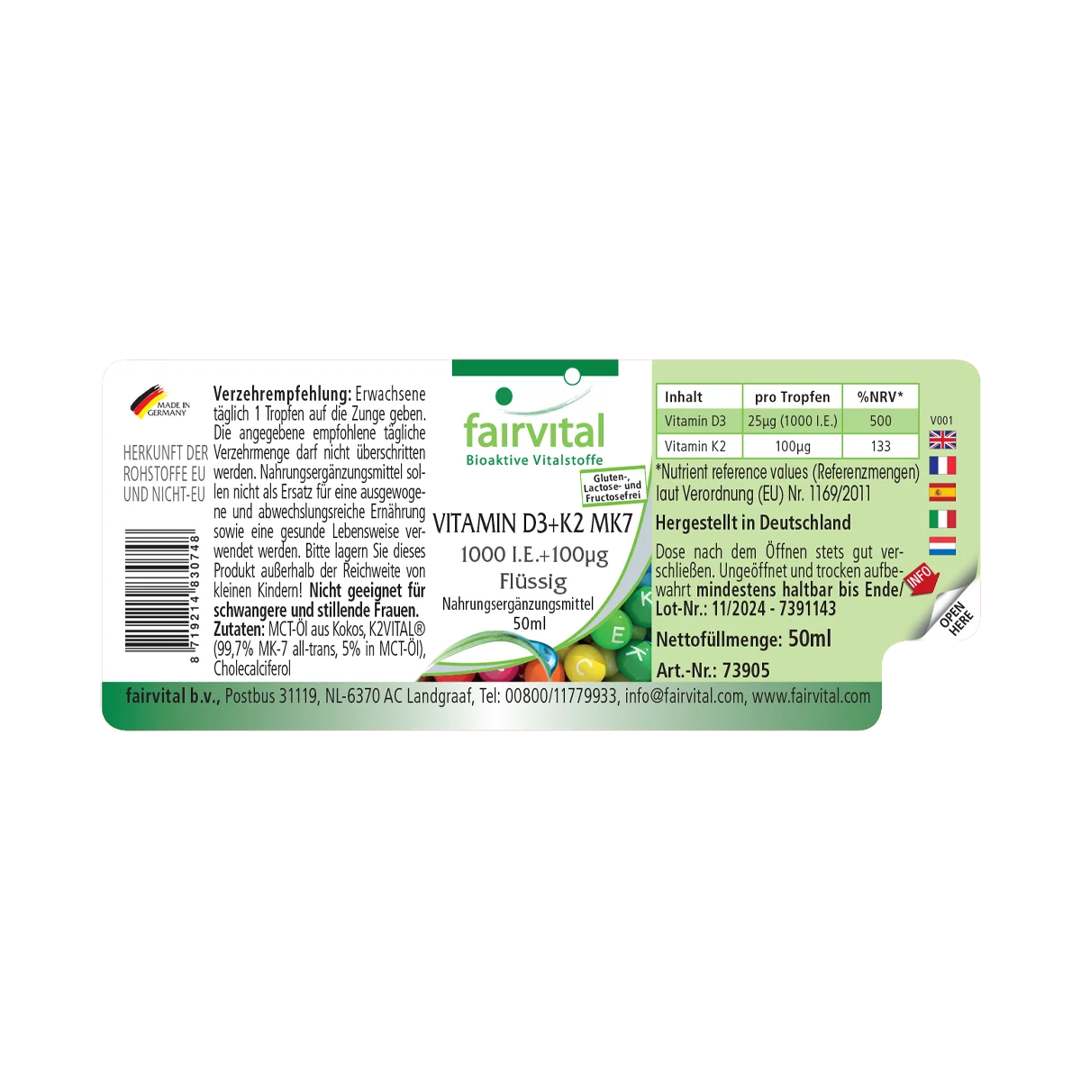 Vitamina D3 + K2 MK7 - 1000 UI + 100 μg (50 ml) Vitamina D3 + K2 MK7 - 1000 UI + 100 μg (50 ml)