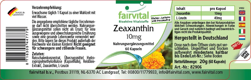 Zeaxanthin 10mg – 60 vegan capsules