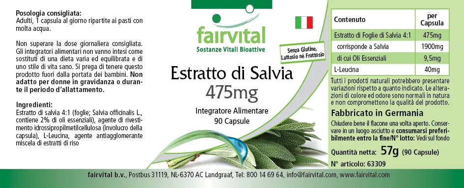 Extracto de salvia 475mg - 90 Cápsulas Extracto de salvia 475mg - 90 Cápsulas