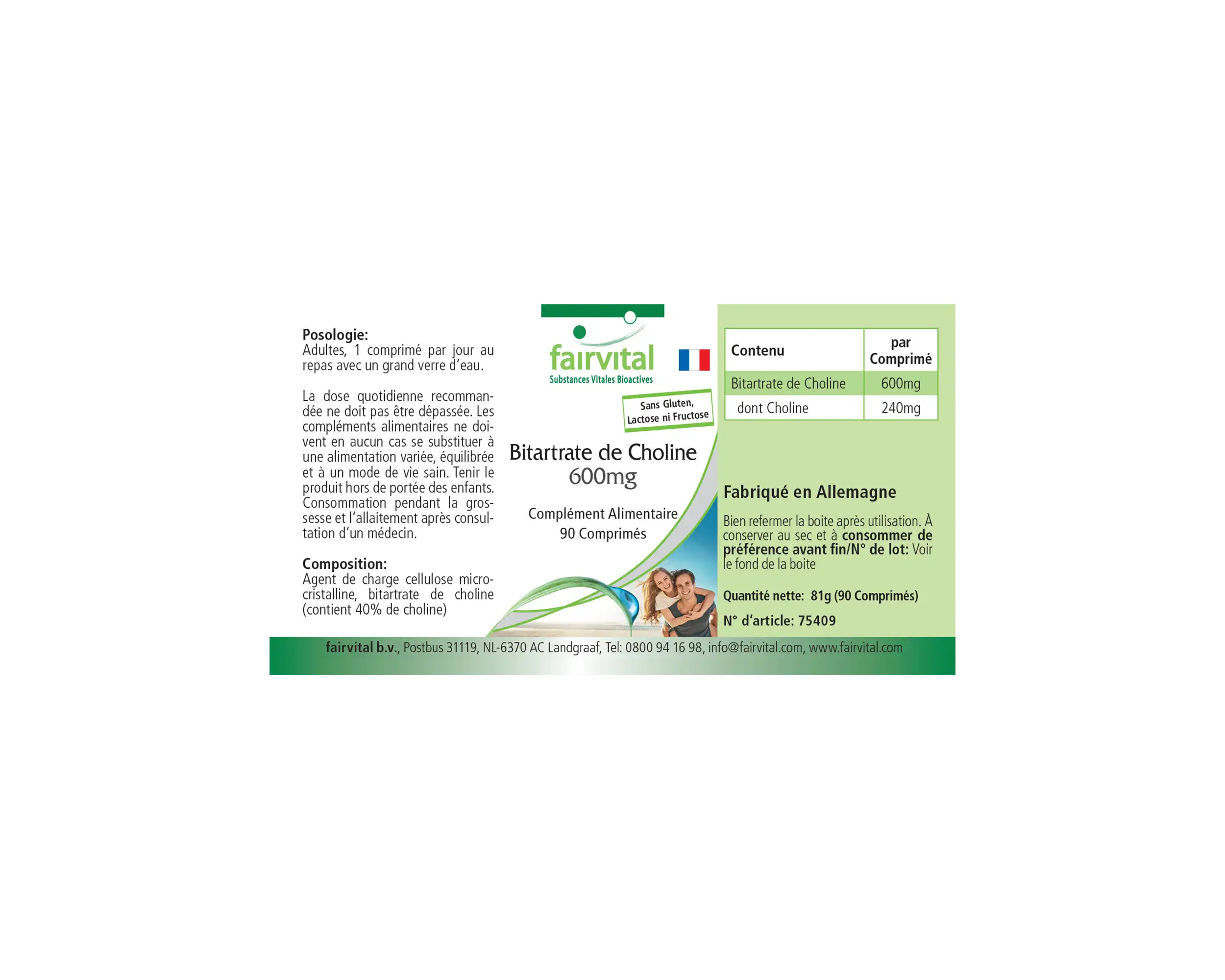Cholinbitartrat 600mg - 90 Tabletten - für Leberfunktion, Fettstoffwechsel uvm.  - Vegan | Fairvital