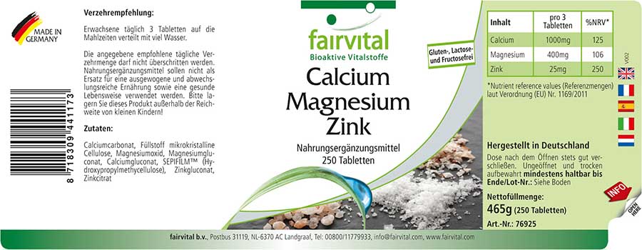 Calcium Magnesium Zinc - 250 Tablets
