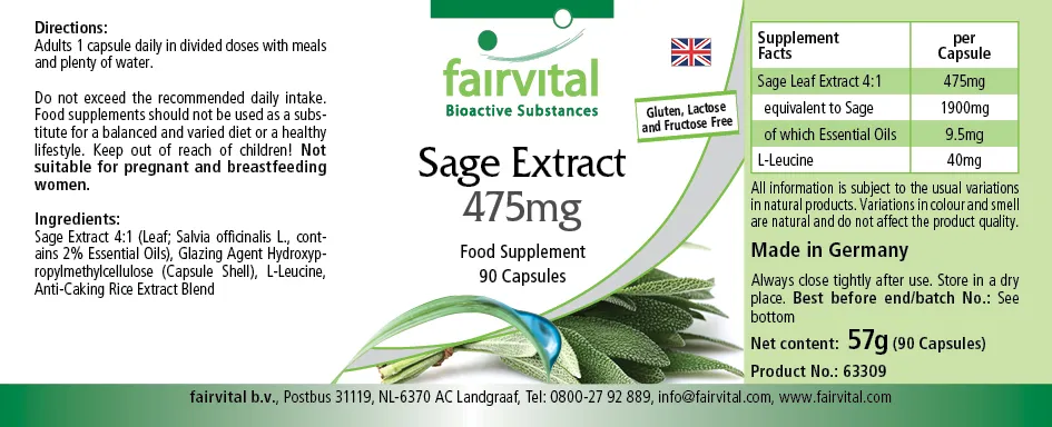 Extracto de salvia 475mg - 90 Cápsulas Extracto de salvia 475mg - 90 Cápsulas