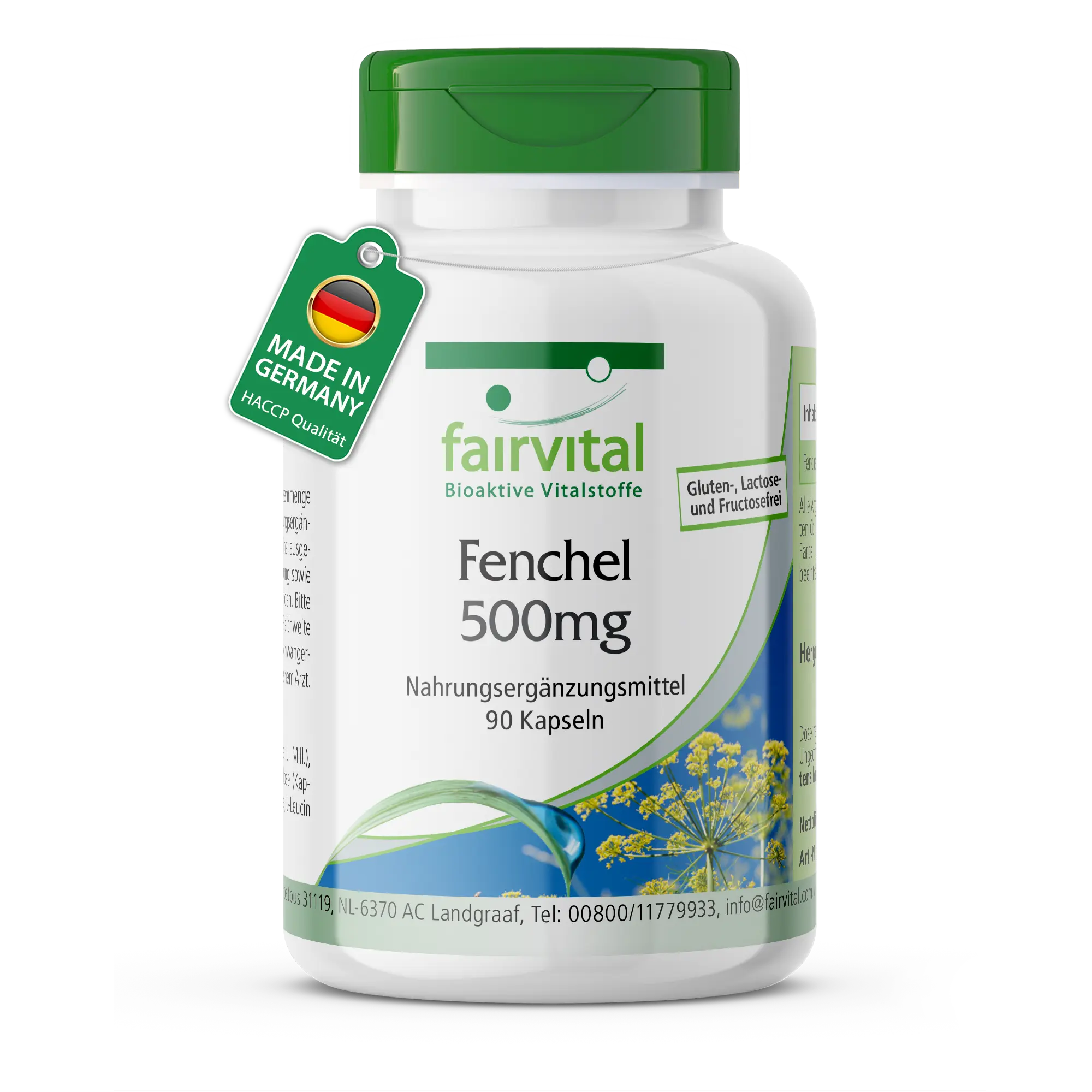 Hinojo 500mg - 90 cápsulas - Foeniculum vulgare Miller - Vegano | Fairvital