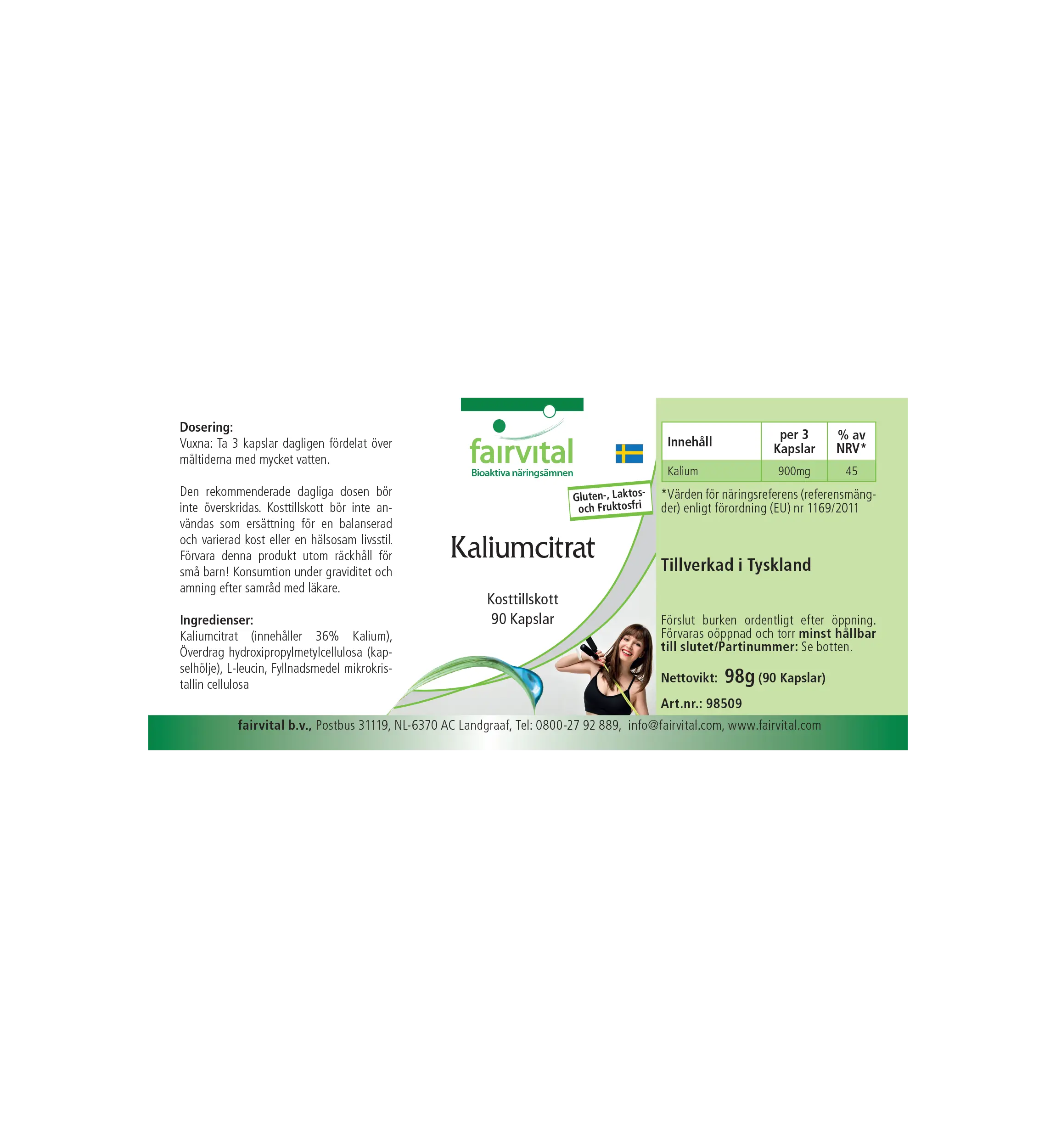 Citrate de potassium 900 mg - 90 gélules - pour le système nerveux, la fonction musculaire et la pression artérielle - vegan | Fairvital